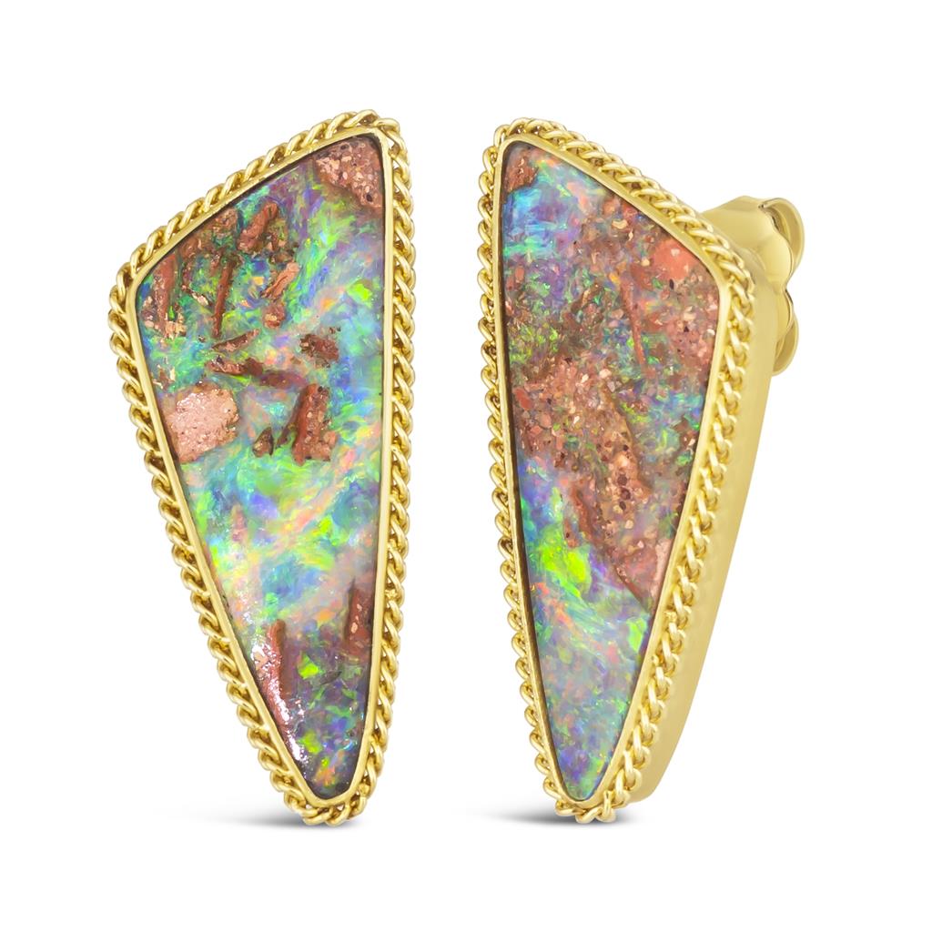 abstract triangle shaped boulder opal earrings
