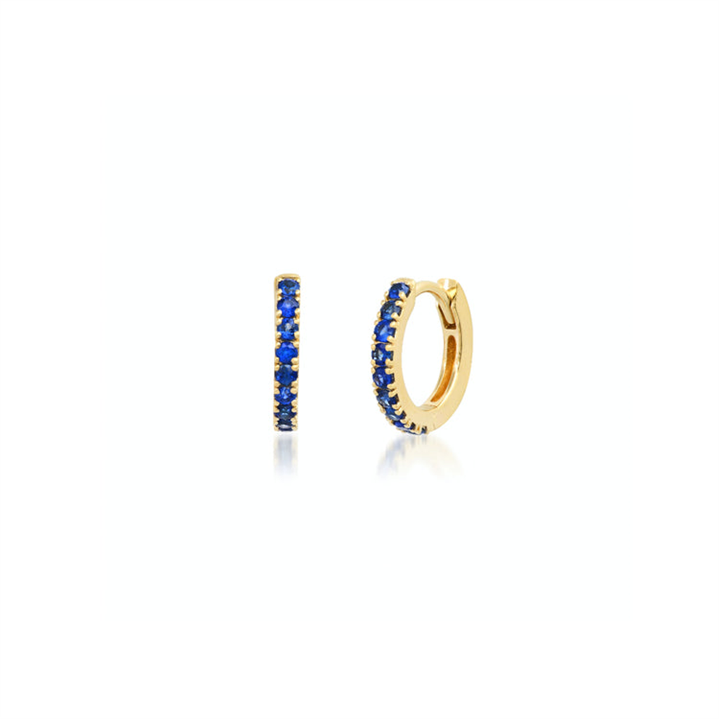 blue sapphire and gold huggy earrings