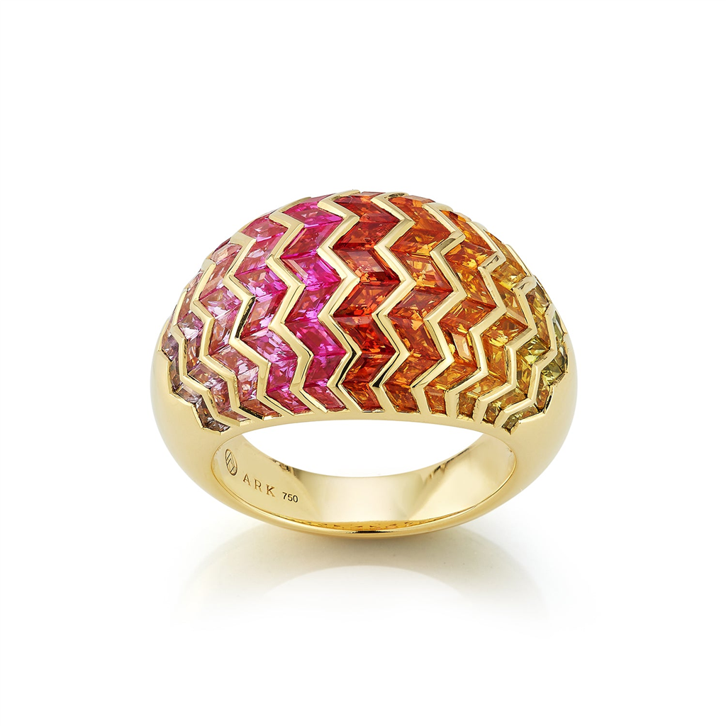  gold and colorful gem ring with zig zag design