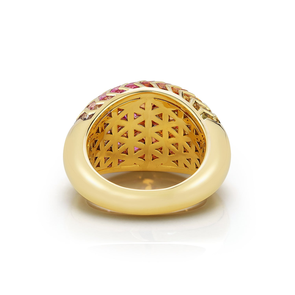 back view of gold and colorful gem ring
