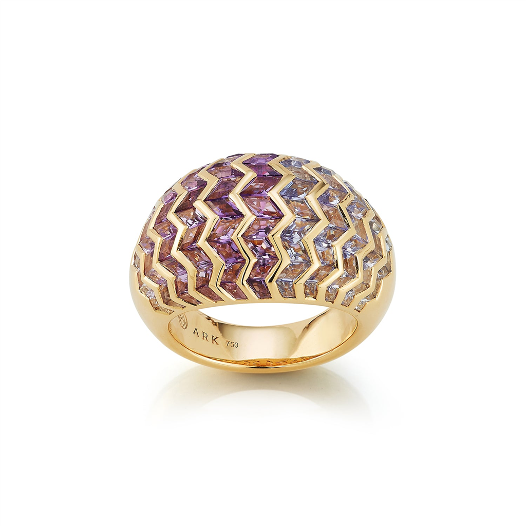 gold zig zag ring with purple gems