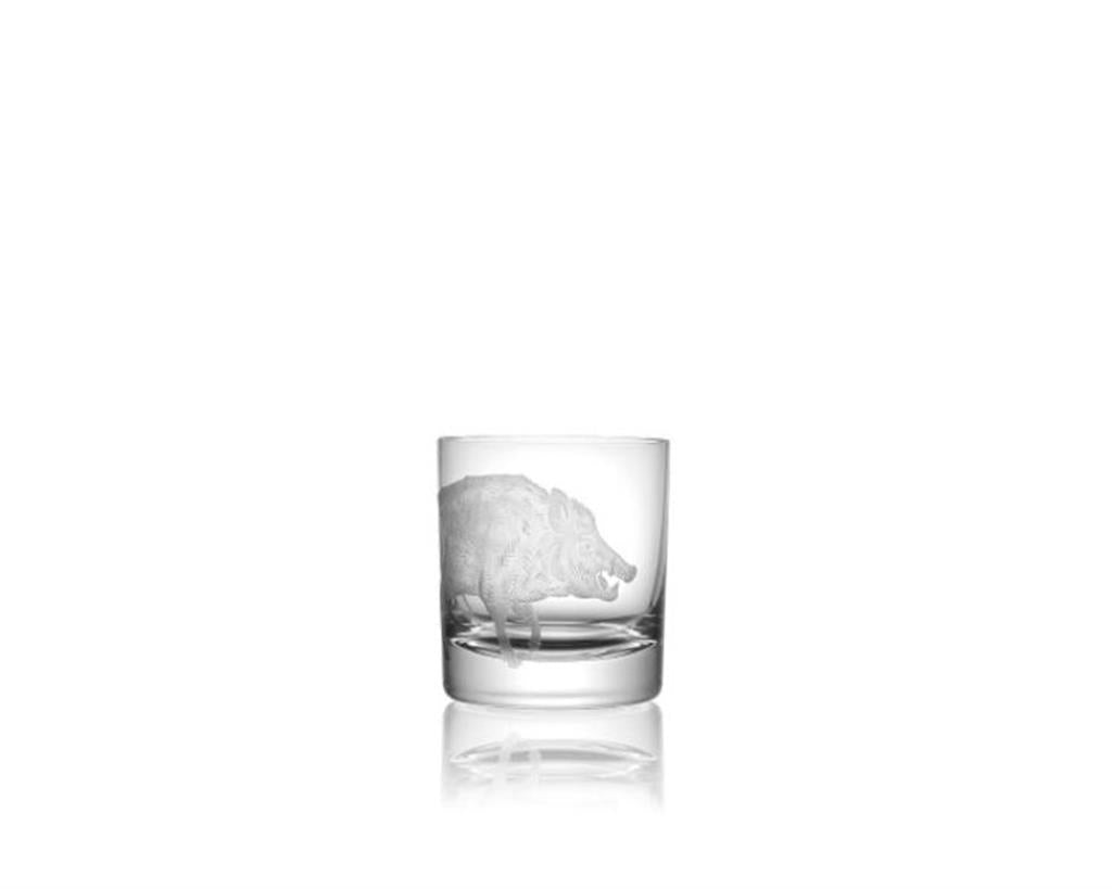 glass tumbler with etched boar