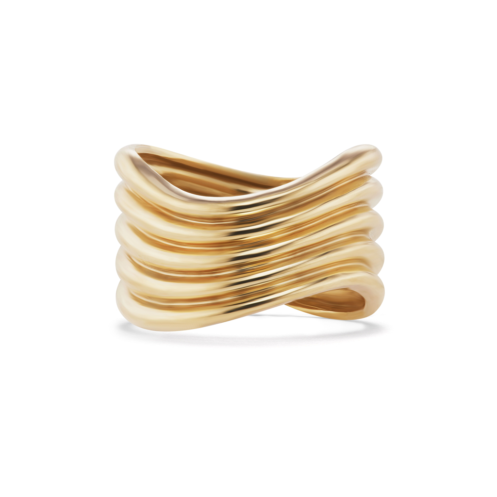 Five Tiered Wave Gold Band