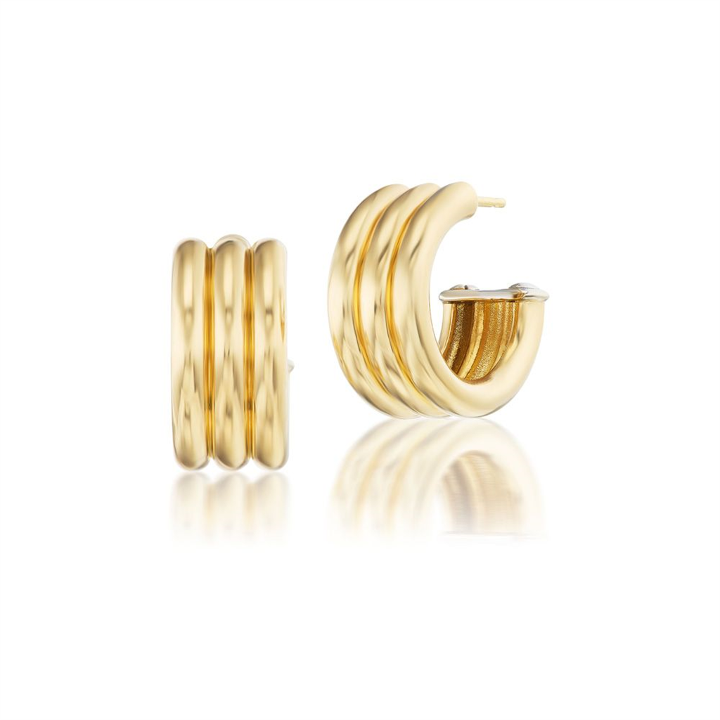 Small gold ridged hoop earrings