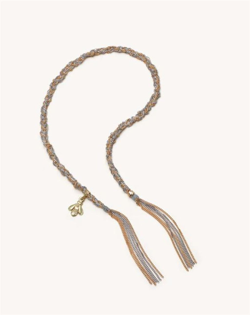 Silver and gold silk rope bracelet with gold bee charm