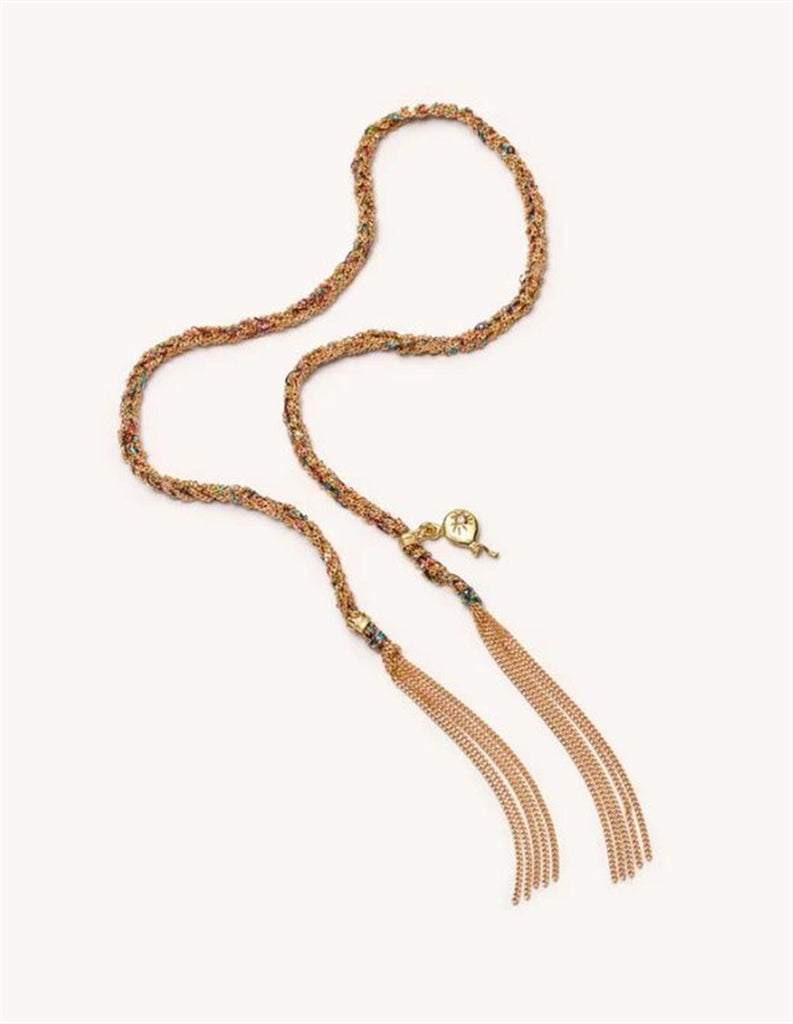 metallic rainbow silk rope bracelet with gold balloon charm