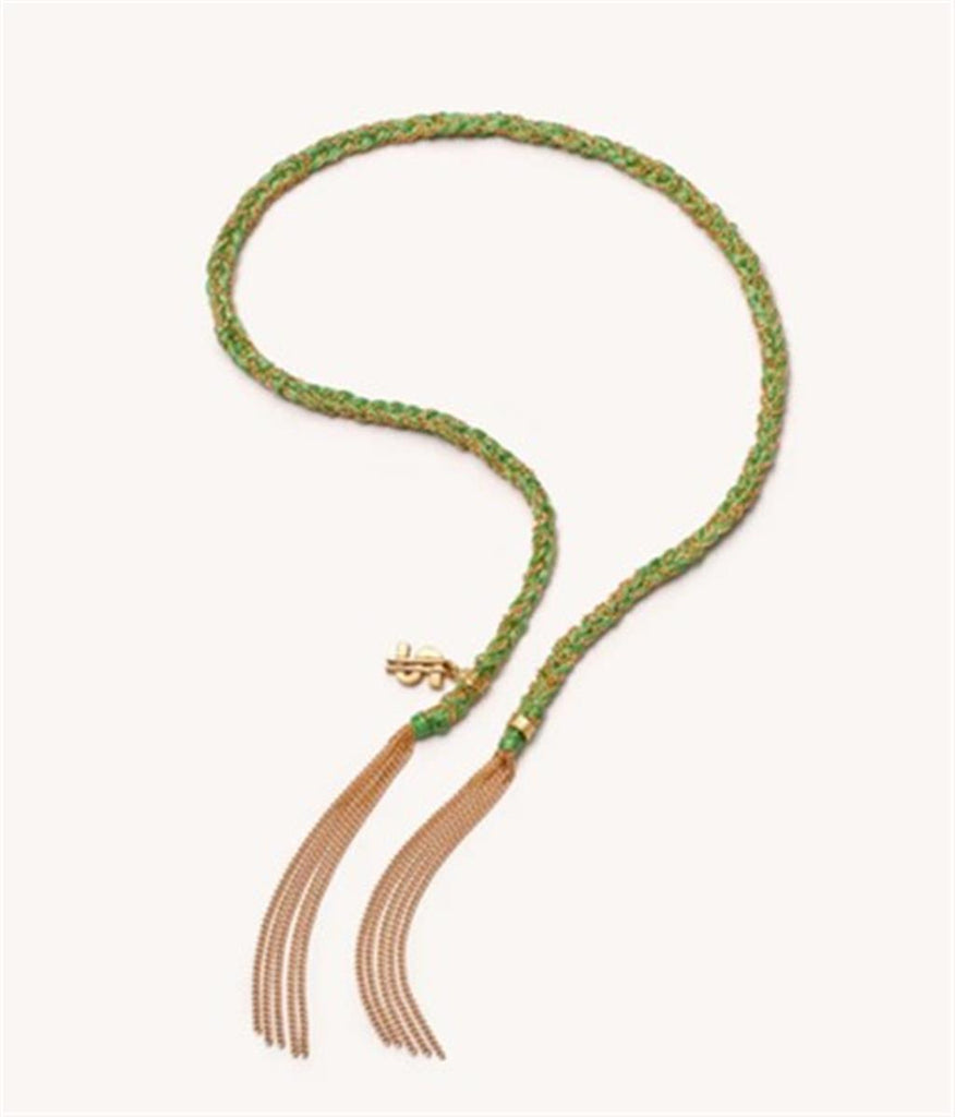apple green silk rope bracelet with gold money charm