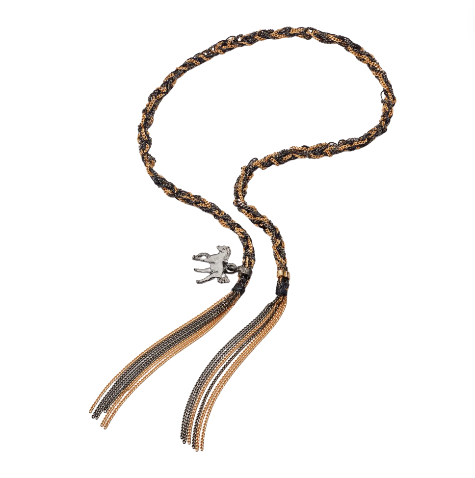 brown and black rope silk bracelet with solver horse charm
