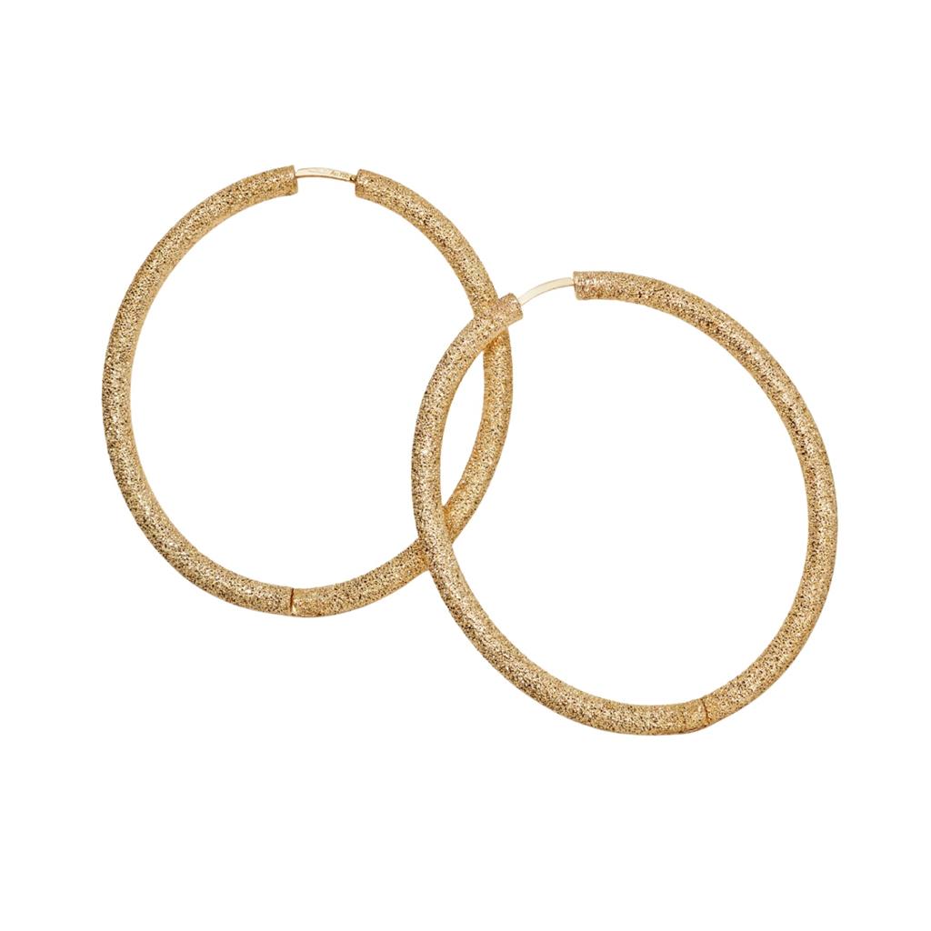Large oval shaped florentine finish gold hoop earrings