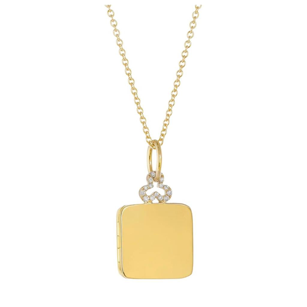 gold square locket pendant with diamonds at top