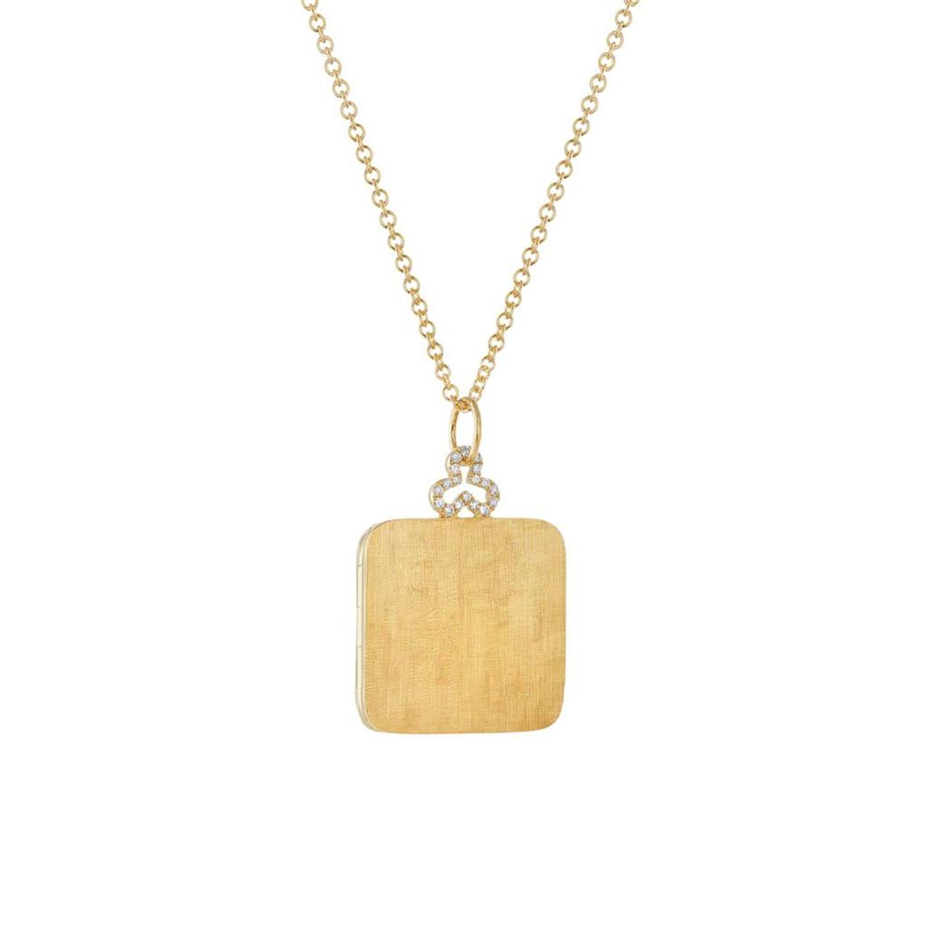 gold square locket with diamonds on 20 inch gold necklace