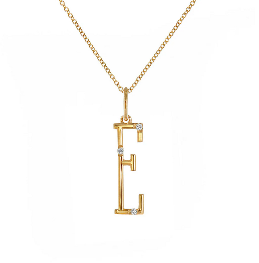 Letter E gold charm with diamonds
