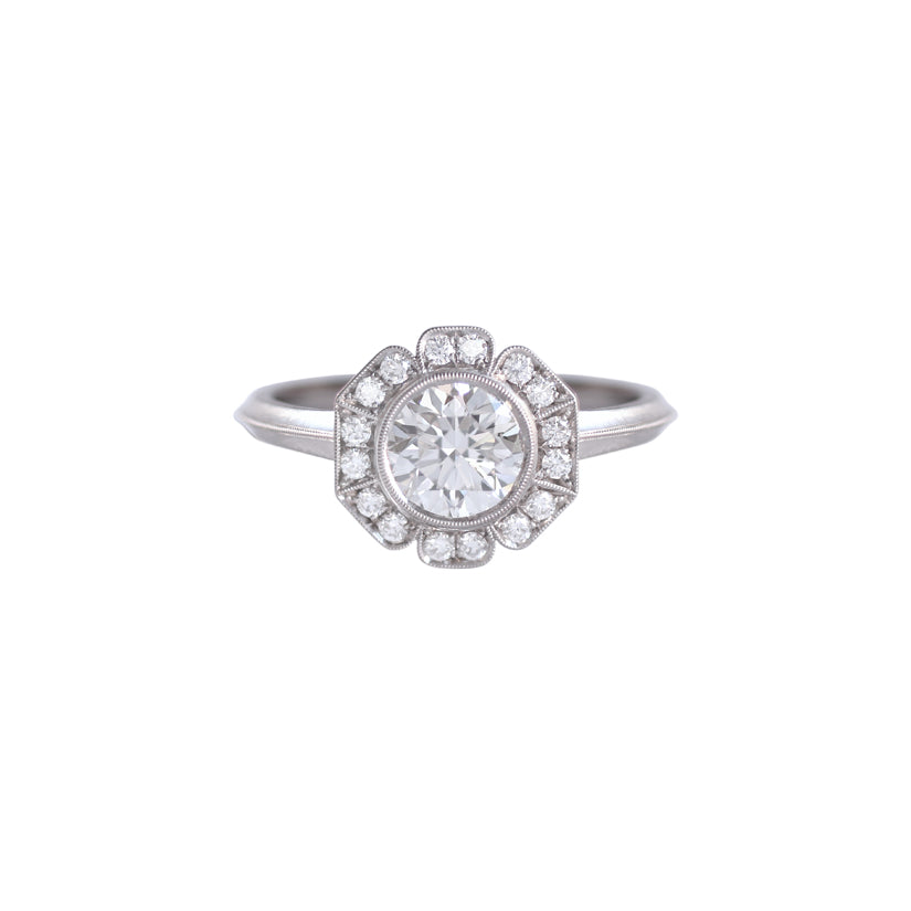 platinum and diamond halo engagement ring