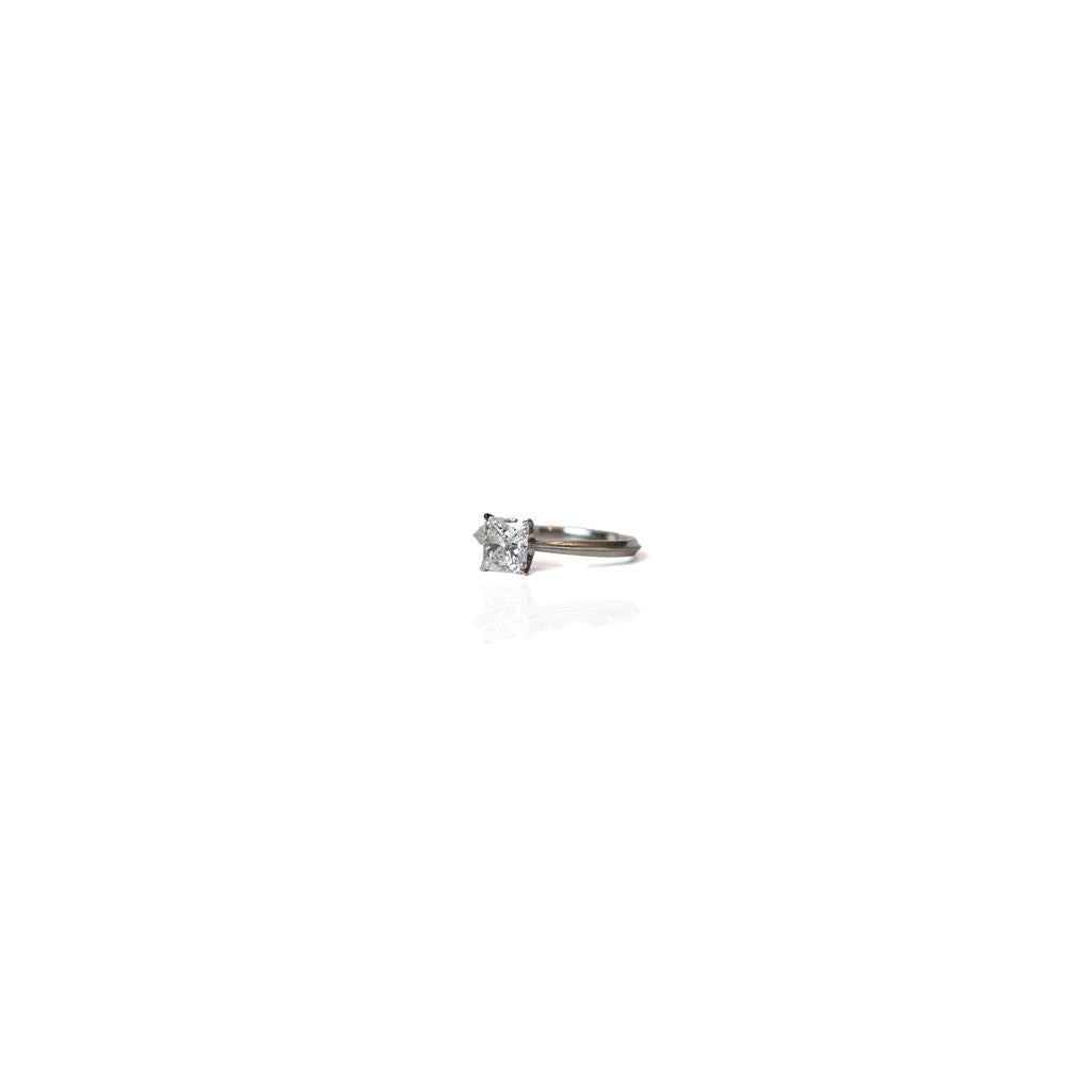 diamond square solitaire platinum ring side view