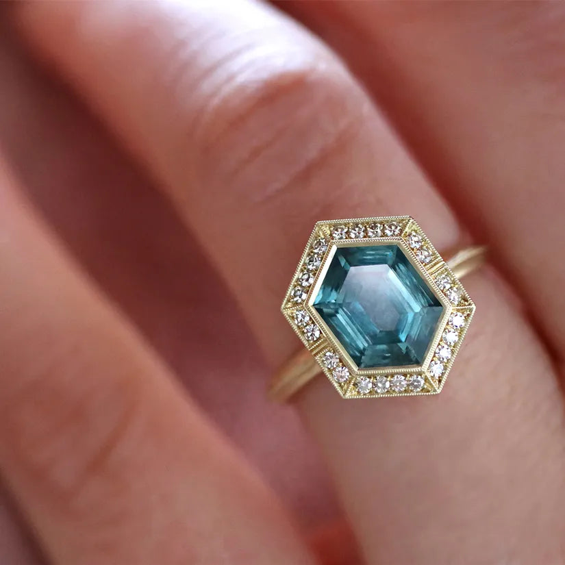 blue diamond hexagon ring