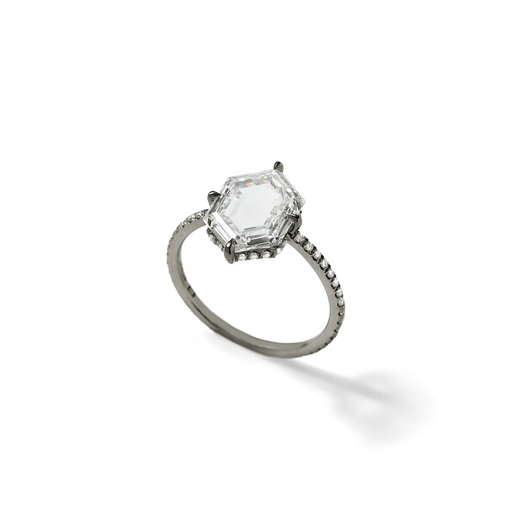 hexagon shaped diamond platinum ring