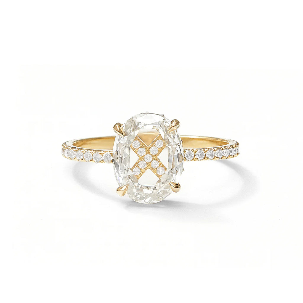 clear diamond with cross diamonds behind