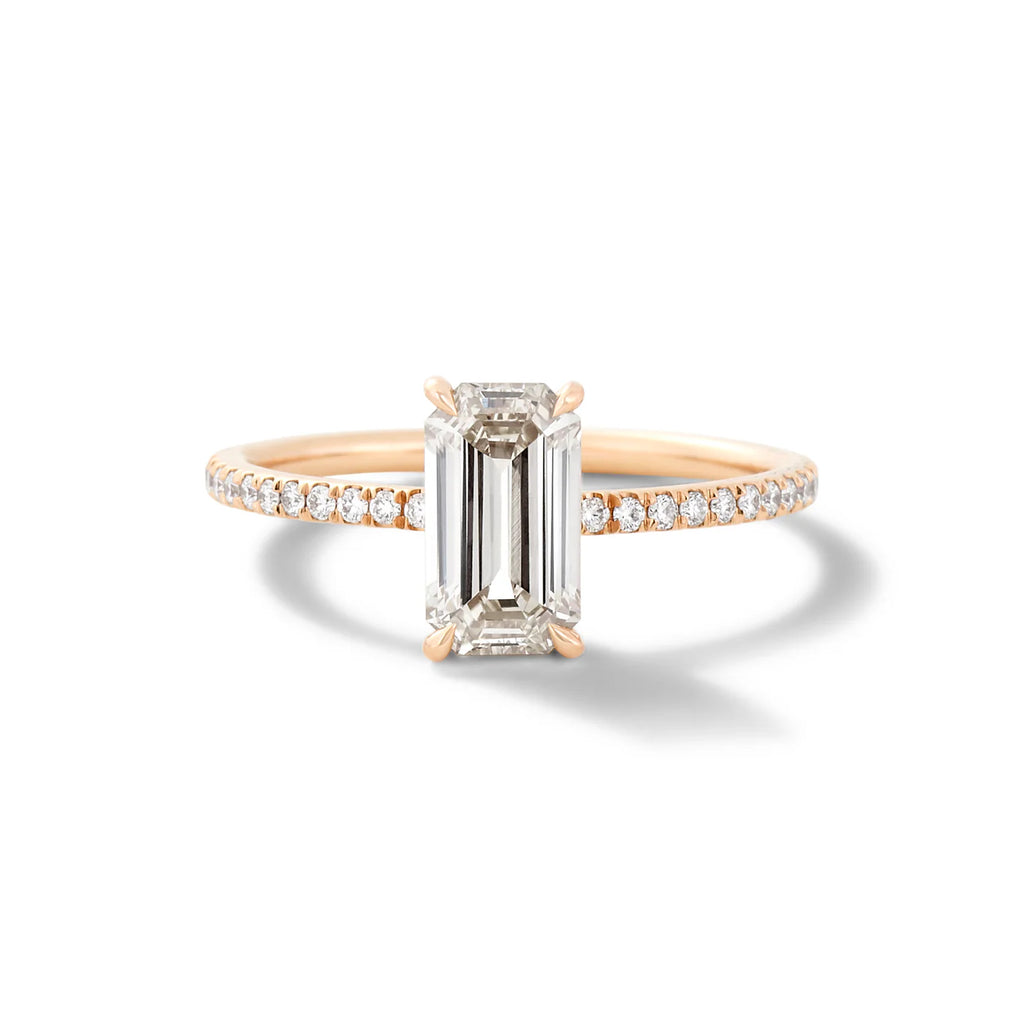 emerald cut diamond ring with diamond band