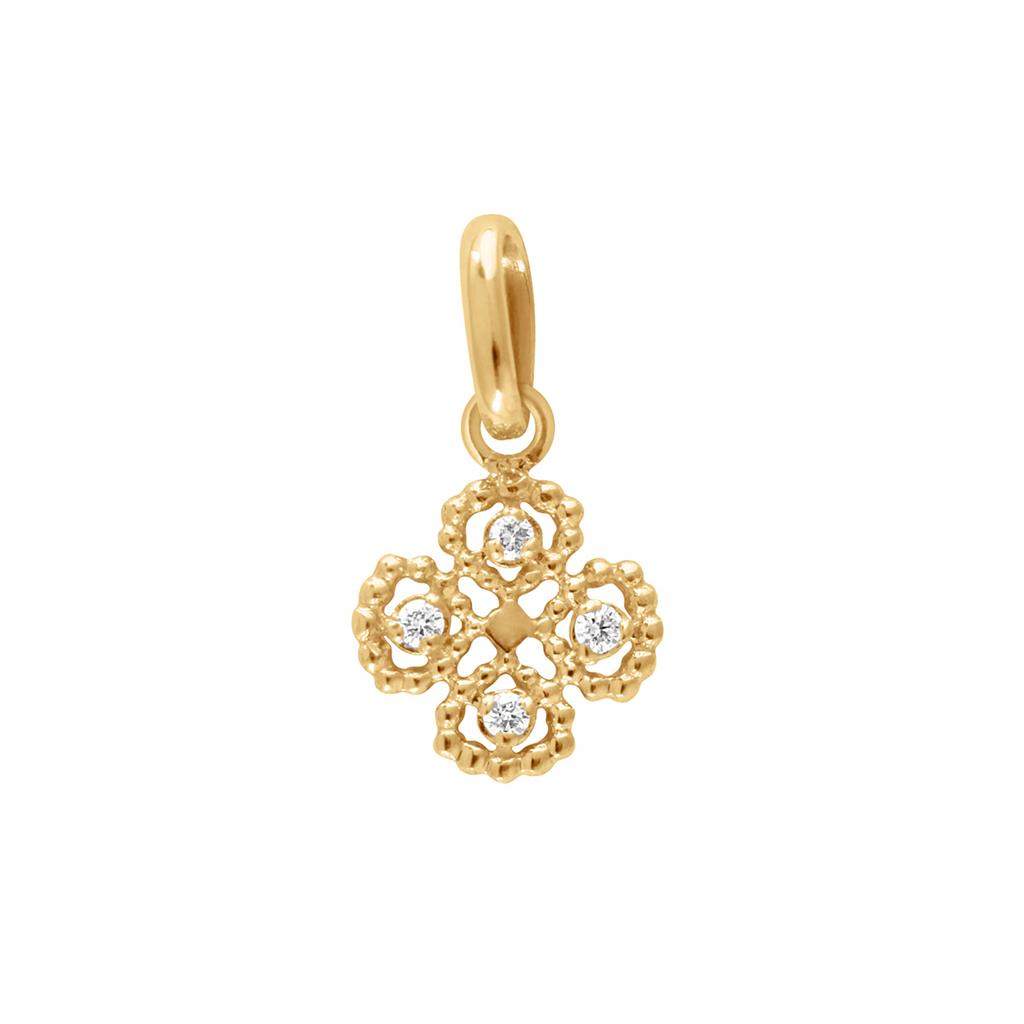 gold and diamond pendant in shape of four leaf clover