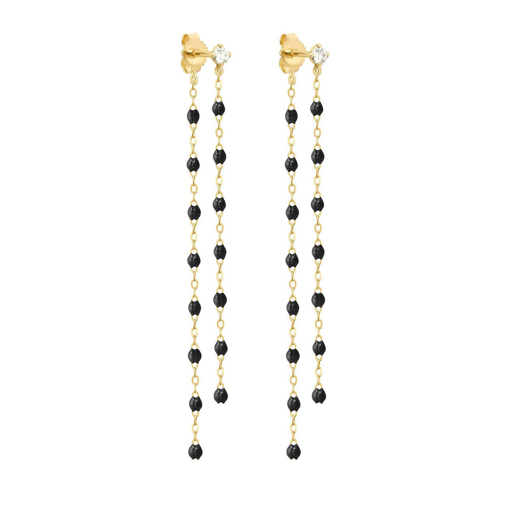 gold drop earrings with small black beads