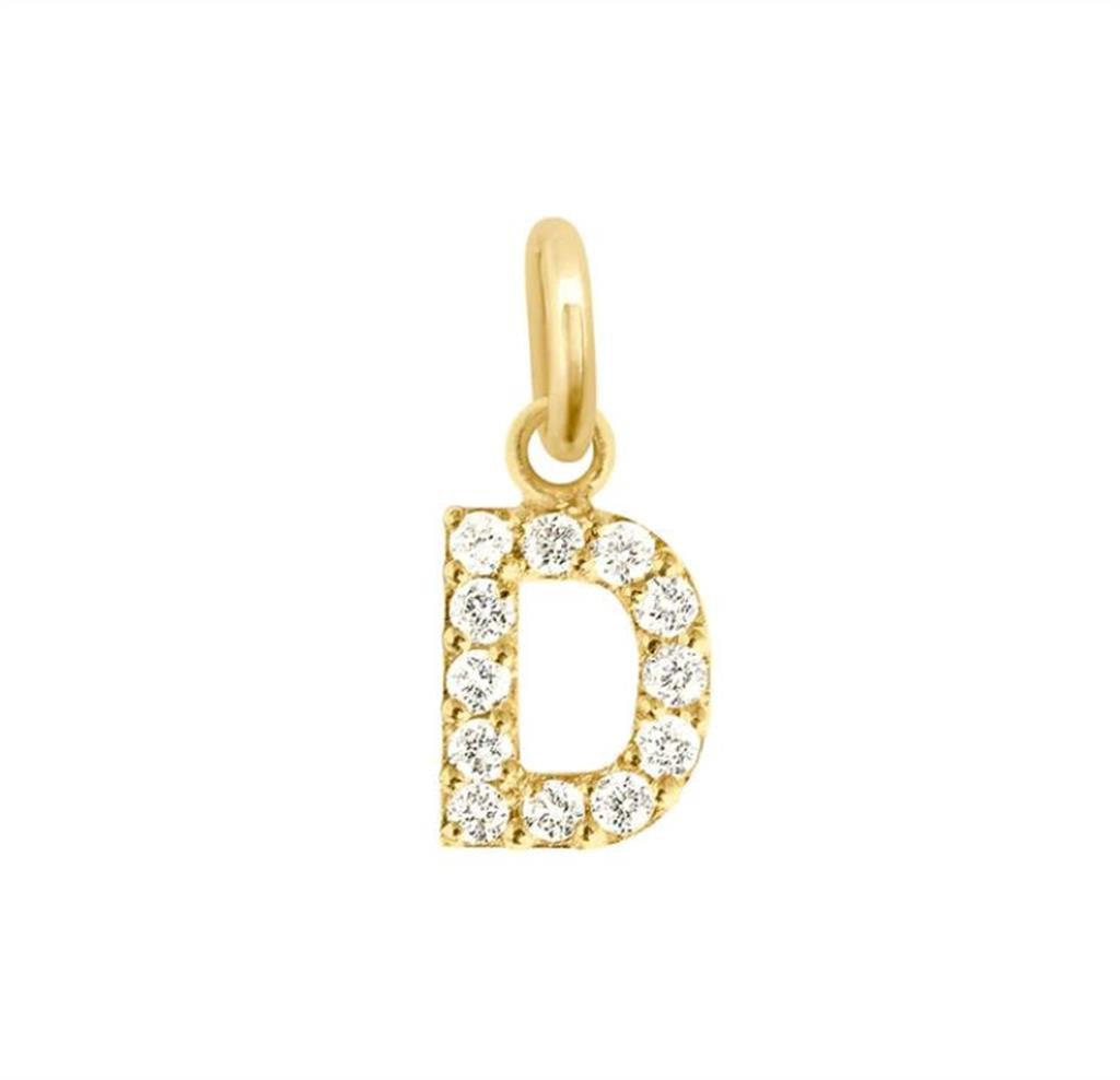gold and diamond letter D charm