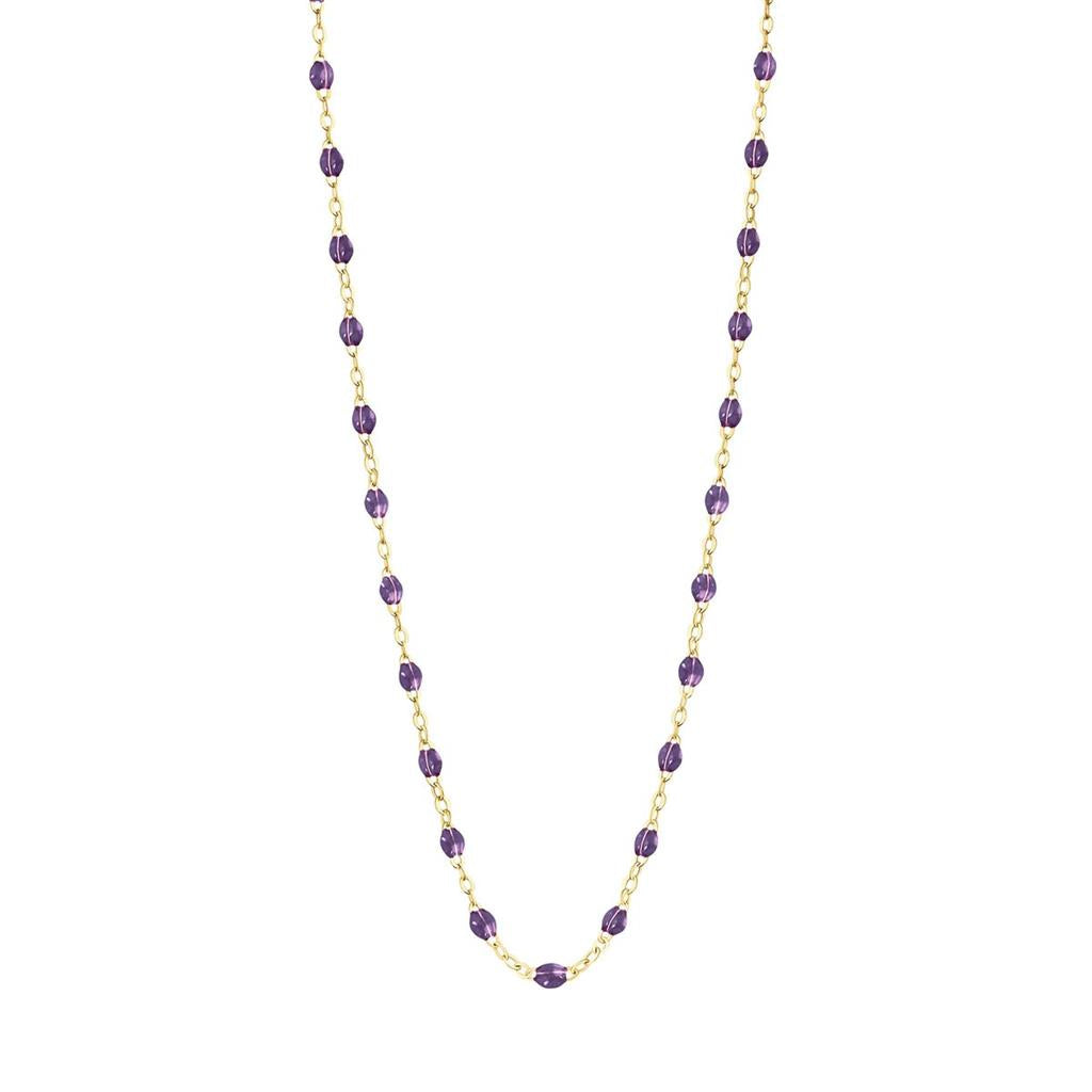 dainty gold necklace with violet beads