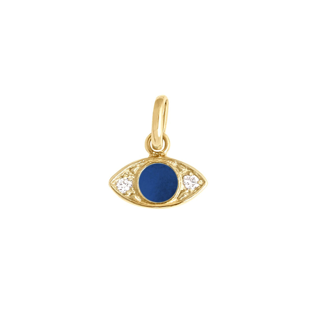eye shaped gold pendant with lapis in center