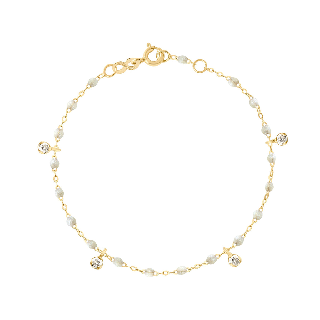 gold white beaded bracelet with 4 diamonds