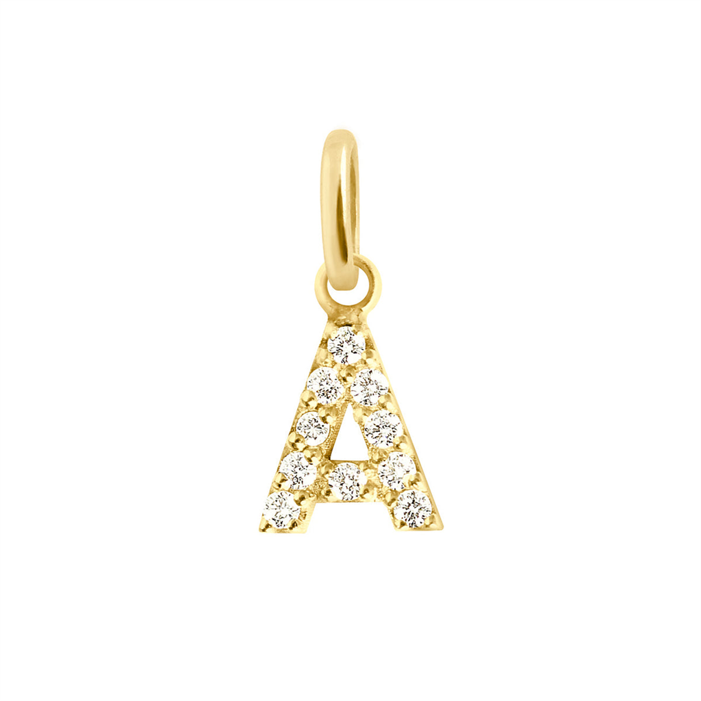 diamond and gold charm in shape of letter A