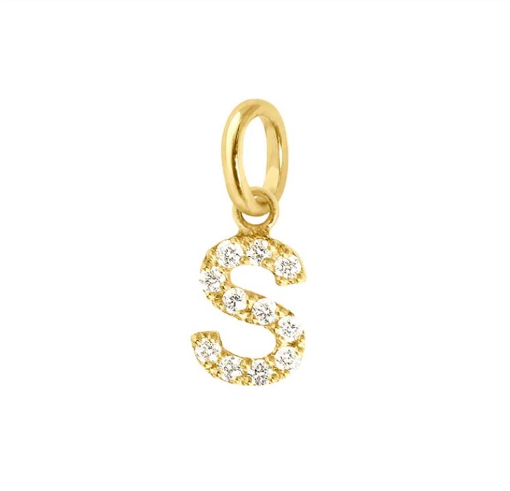 diamond and gold charm in shape of letter S