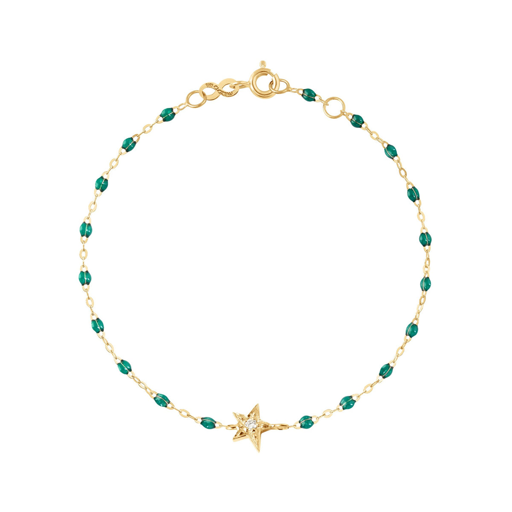 dainty gol and green beaded bracelet with diamond star