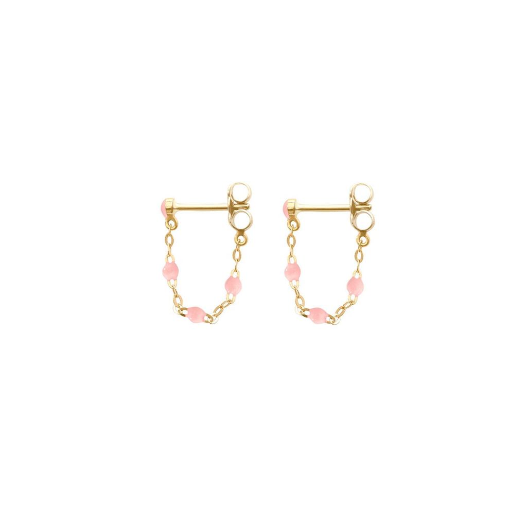 pink beaded and gold earrings
