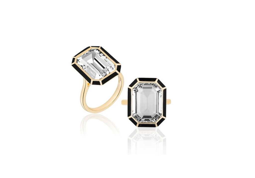 Melange Rock Crystal & Onyx Ring