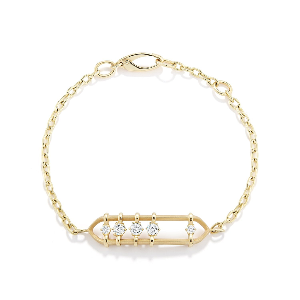gold bracelet with 5 round floating diamonds 