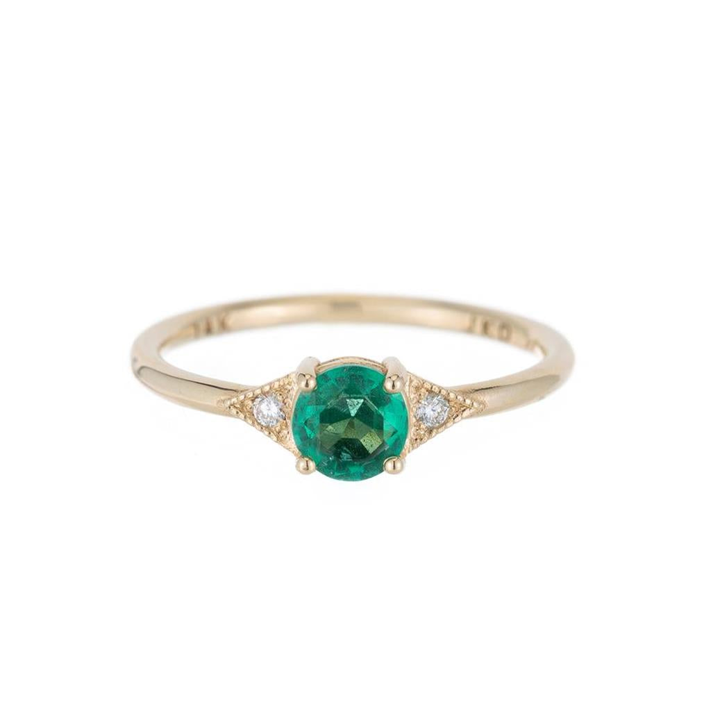 round Deco Emerald and Diamond Ring
