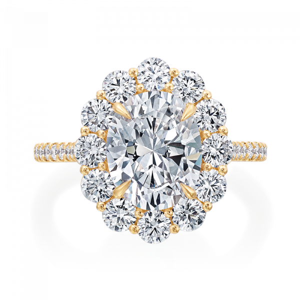 top view of gold Diamond Scalloped Engagement Ring