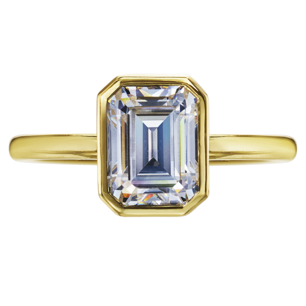 top view of bezel set diamond engagement ring
