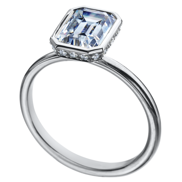 Bezel set with Halo Diamond Engagement Ring platinum