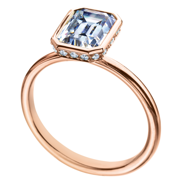 Bezel set with Halo Diamond Engagement Ring, rose gold