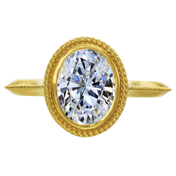 top view of gold Bezel set with Millgrain detail Diamond Engagement Ring