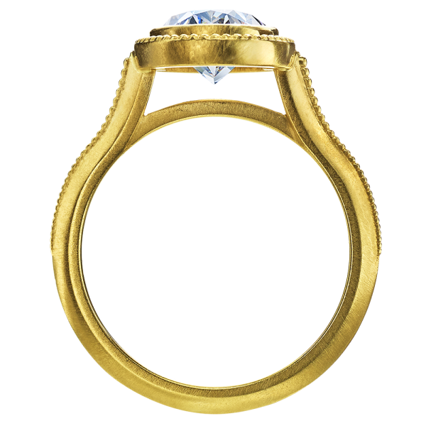 side view of gold Bezel set with Millgrain detail Diamond Engagement Ring