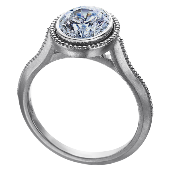platinum Bezel set with Millgrain detail Diamond Engagement Ring