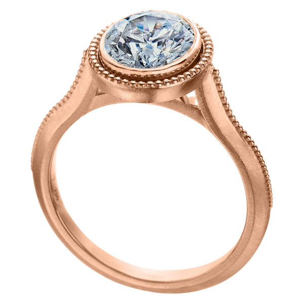 rose gold Bezel set with Millgrain detail Diamond Engagement Ring
