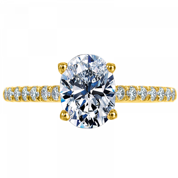 micro pave engagement ring has 16&nbsp;round brilliant cut diamonds weighing 0.22 carats total set in 18 karat yellow gold.