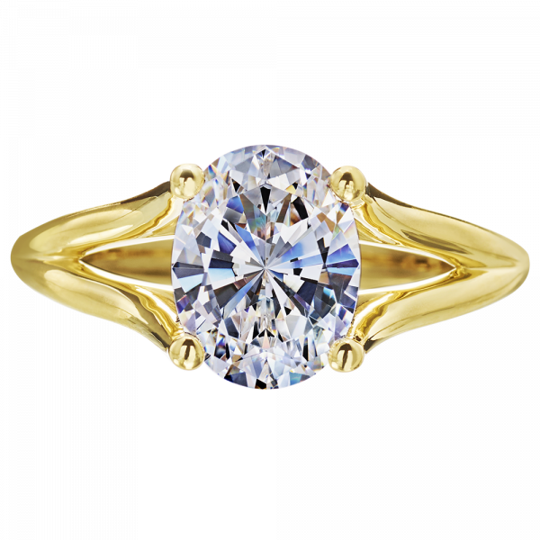top view of gold mount diamond engagement ring