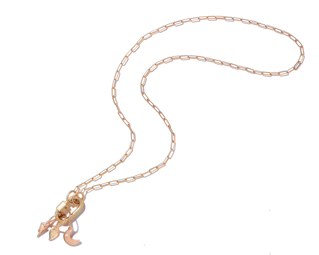 chain link gpld necklace with gold  lock and 3 charms
