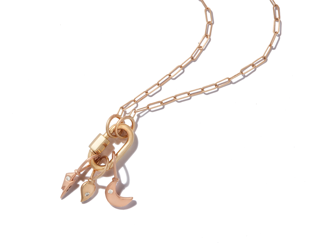 square link gol nekclace with gold lock and 3 charms