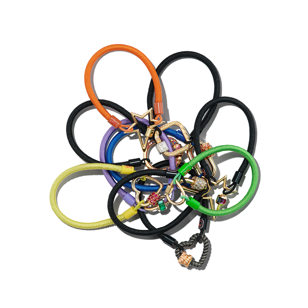 Multicolor hair ties with gold and silver charms