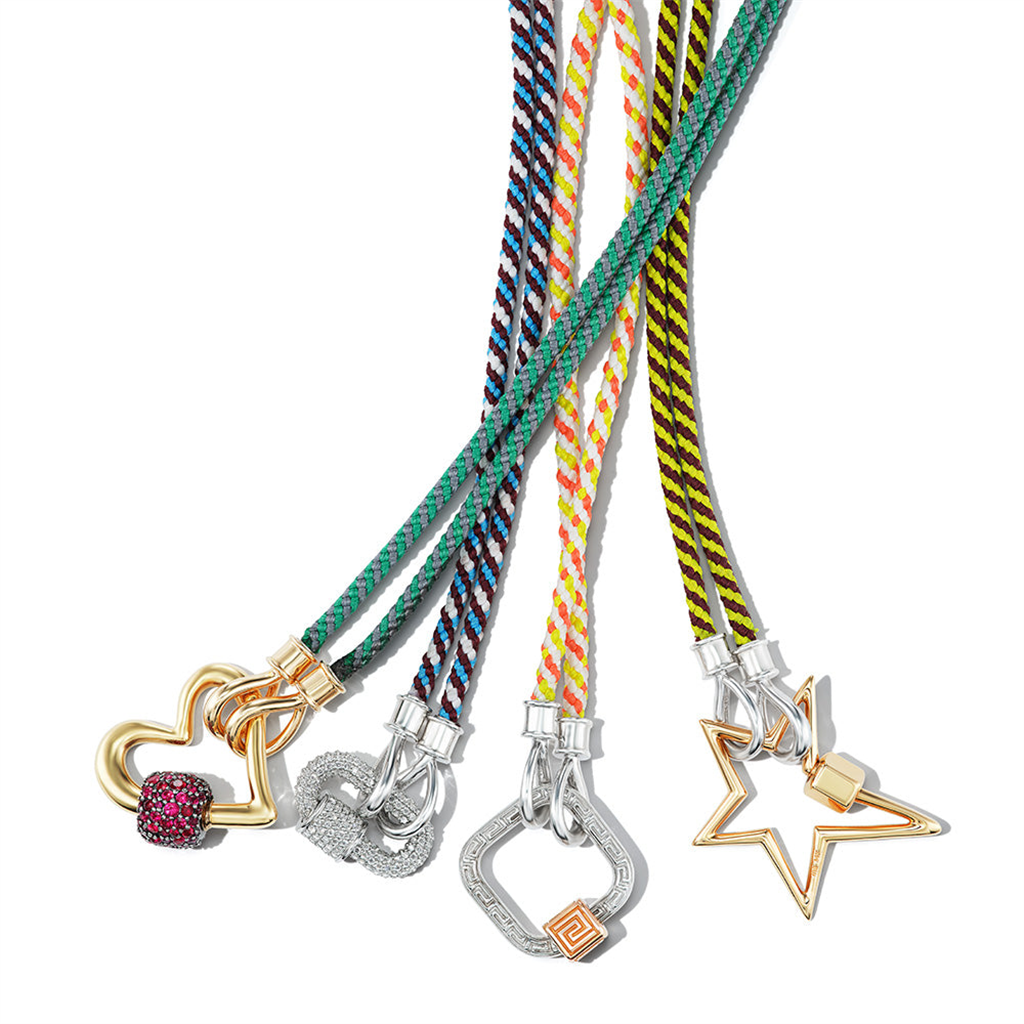 4 string chord necklaces with varying gold and silver pendant locks