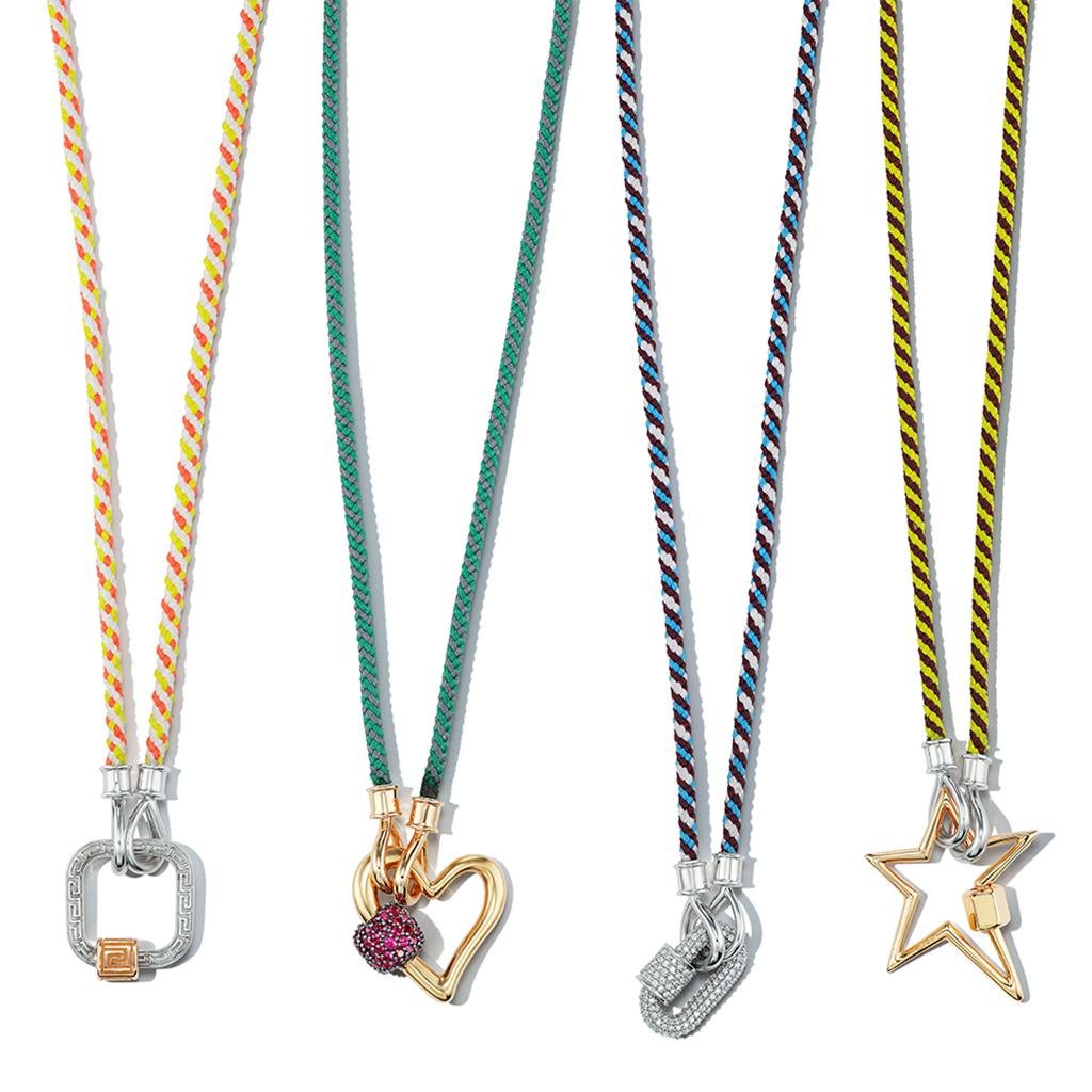4 string chord necklaces with varying gold and silver pendant locks